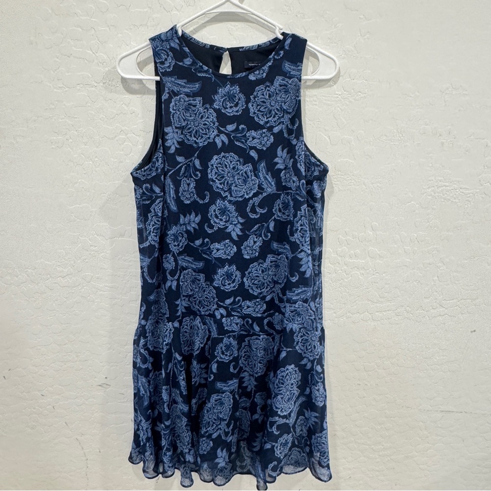 Tommy Hilfiger Blue Floral Mini Dress Women 6 Sleeveless Ruffle Old Money Spring